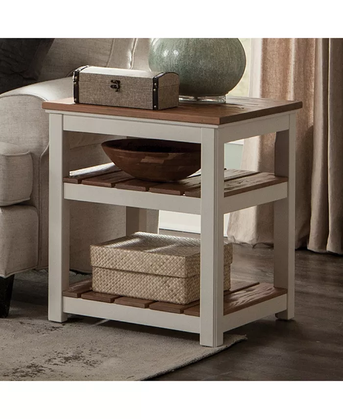 Alaterre Furniture Savannah 2 Shelf End Table Ivory with Natural Wood Top