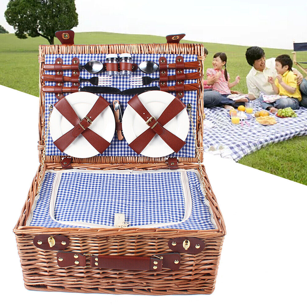 Picnic Basket Picnic Blanket Camping Essentials Outdoor Tableware and Ware Set Food Fruits Organizer for 4 Persons