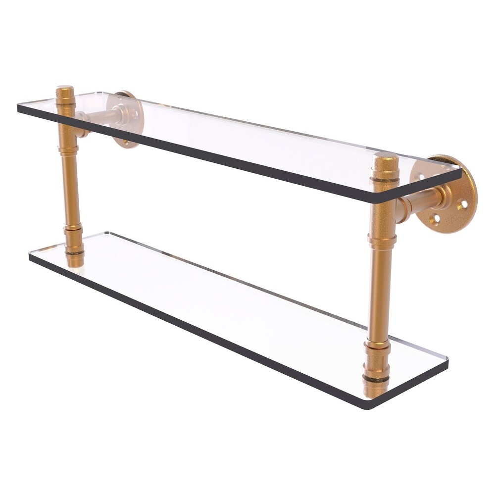 ied Brass Pipeline Collection 22 Inch Double Glass Shelf