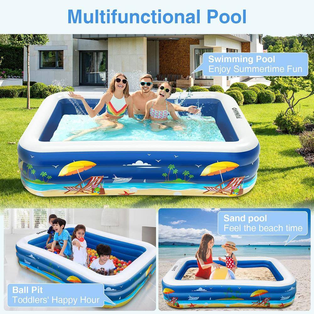 Afoxsos 100 in. L x 71 in. W Rectangular 22 in. Deep Inflatable Swimming Pool Family Full-Sized Swimming Pool with Beach Print HDDB1860