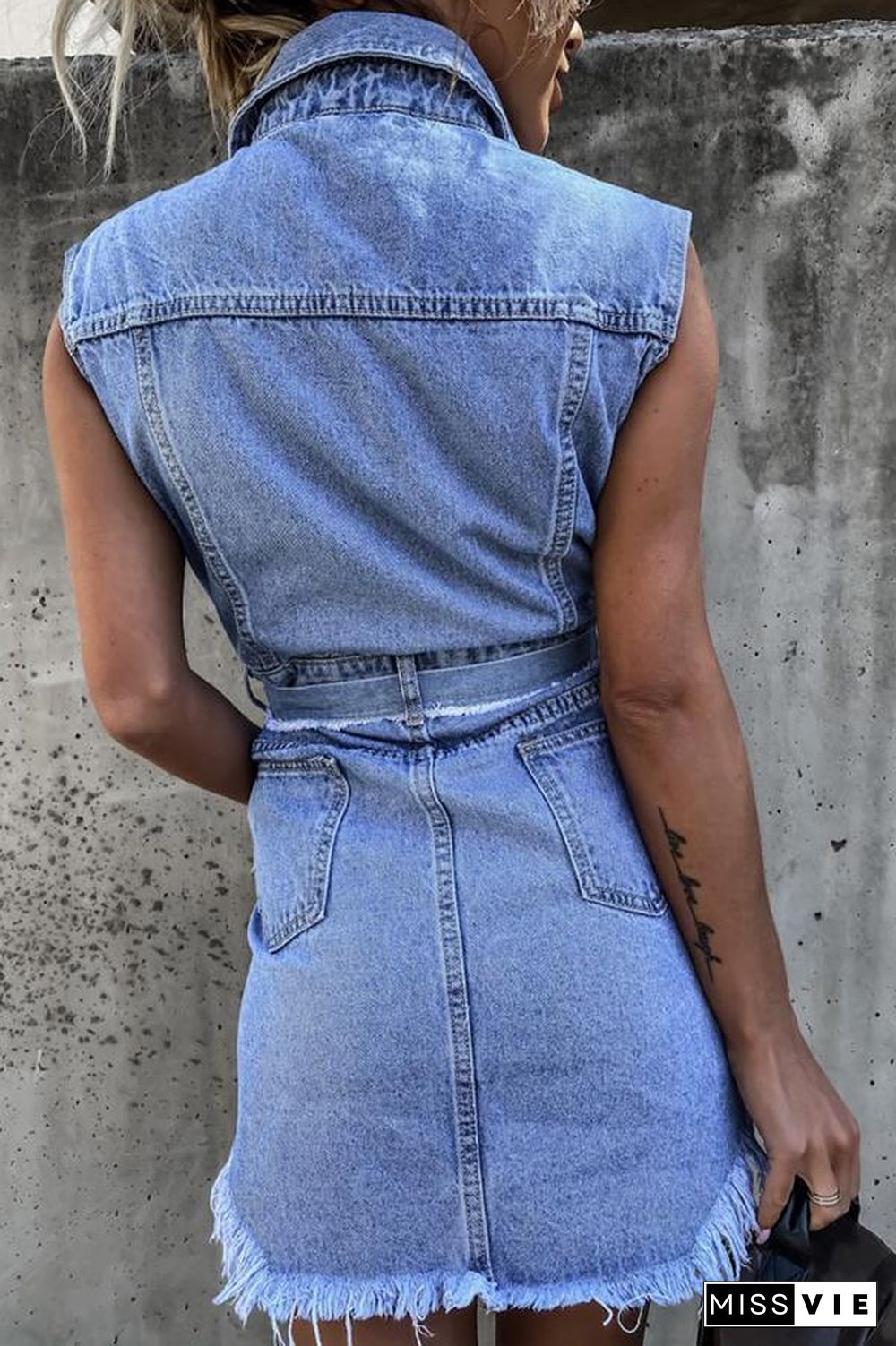 Denim Sleeveless Tie Waist Mini Dress P11252