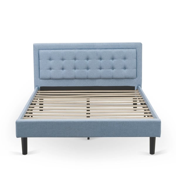 Fannin Bed Set - Queen Size Bed Frame and an End Table - Denim Blue Linen Fabric ( End Table Pieces Option ) - - 33887600