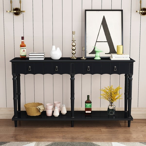 Console Table for Living Room with 4 Storage Drawers and 1 Shelf