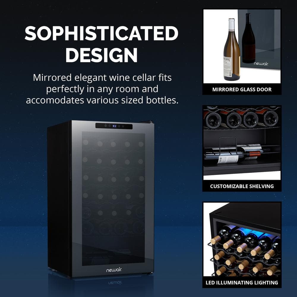 NewAir Shadow Wine Cooler Refrigerator 34 Bottle Freestanding Mirrored Wine Fridge with DoubleLayer Tempered Glass