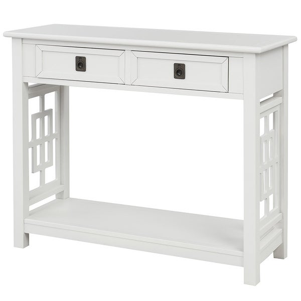 Console Table with 2 Drawers and Bottom Shelf Home Entryway Hallway Rustic Storage Sofa Table， White