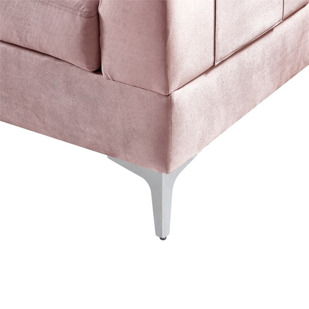 Bowery Hill Contemporary Velvet Sectional Sofa Chaise with Charging Port in Pink   Midcentury   Sectional Sofas   by Homesquare  Houzz