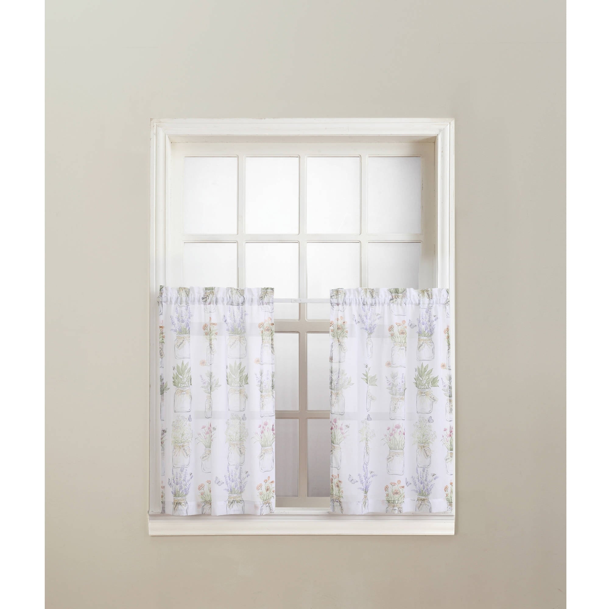 No. 918 Evesgarden Semi-Sheer Rod Pocket Kitchen Curtain Tier Pair, 54x36, White