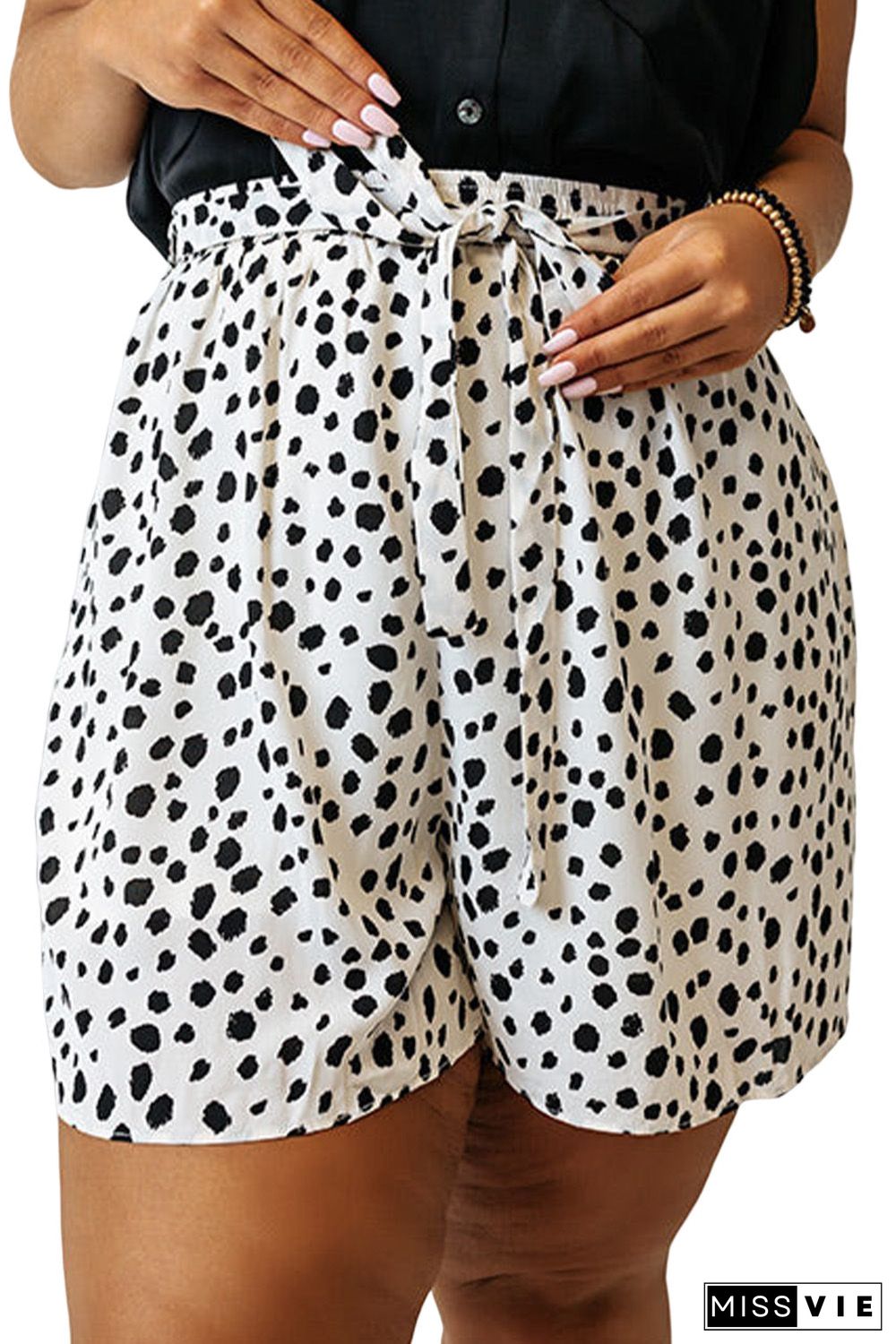 White Plus Size Dalmatian Print High Waist Shorts