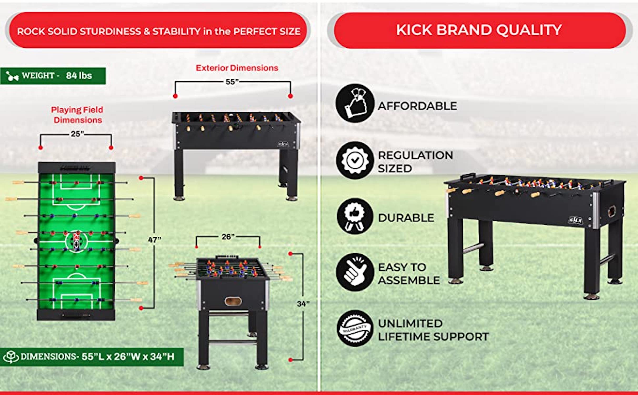 KICK Voyager 55" Black Foosball Table