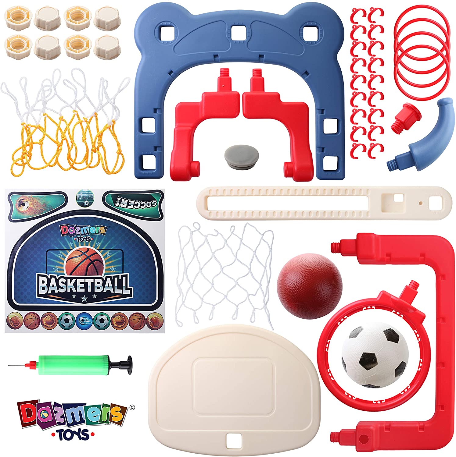 3-in-1 Kids Sports Center: Basketball Hoop， Soccer Goal， Ring Toss Playset - Indoor and Outdoor Activity Center for Toddlers - Toys for Active Kids