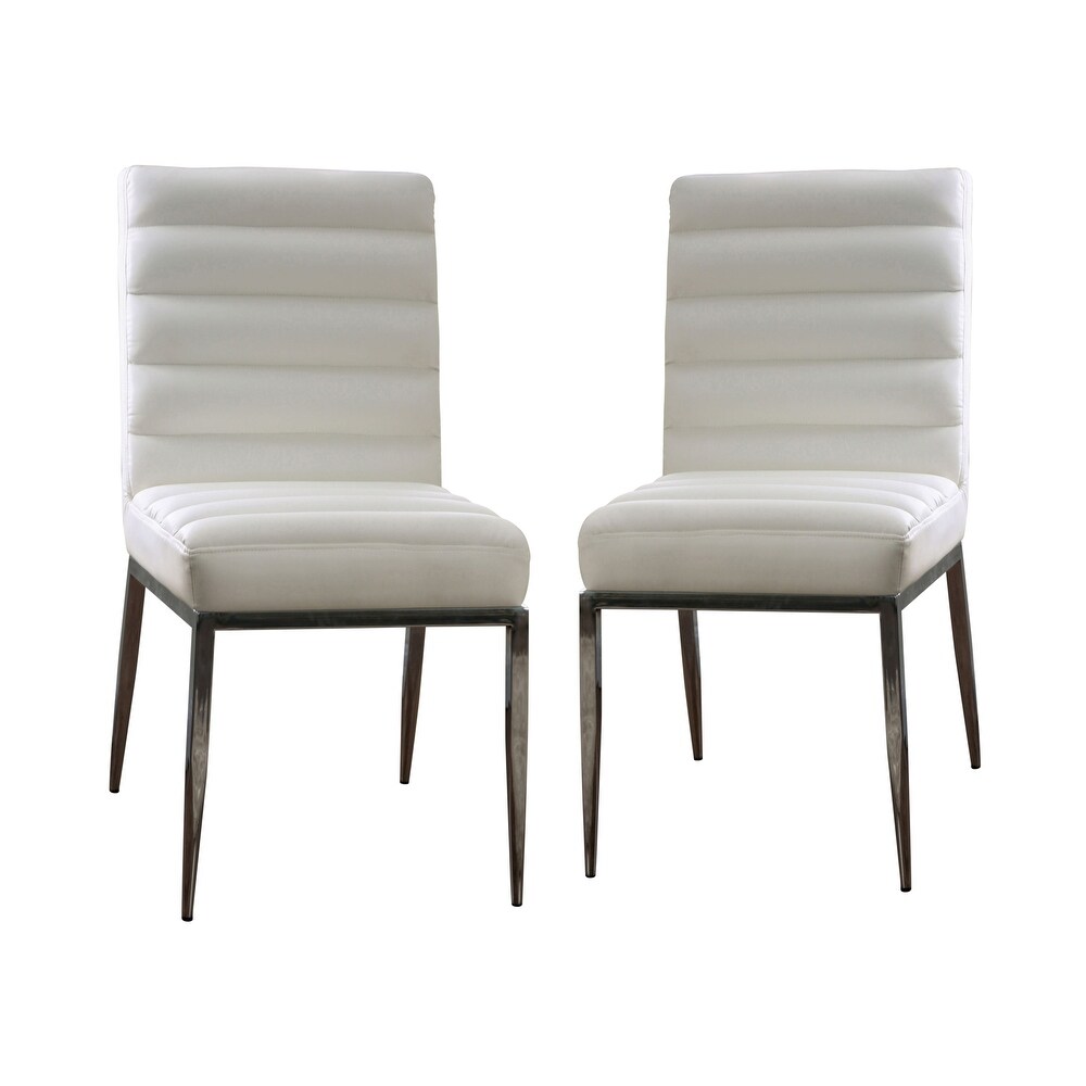 Furniture of America Zigg Modern White Channel Tufted Dining Chairs (Set of 2)