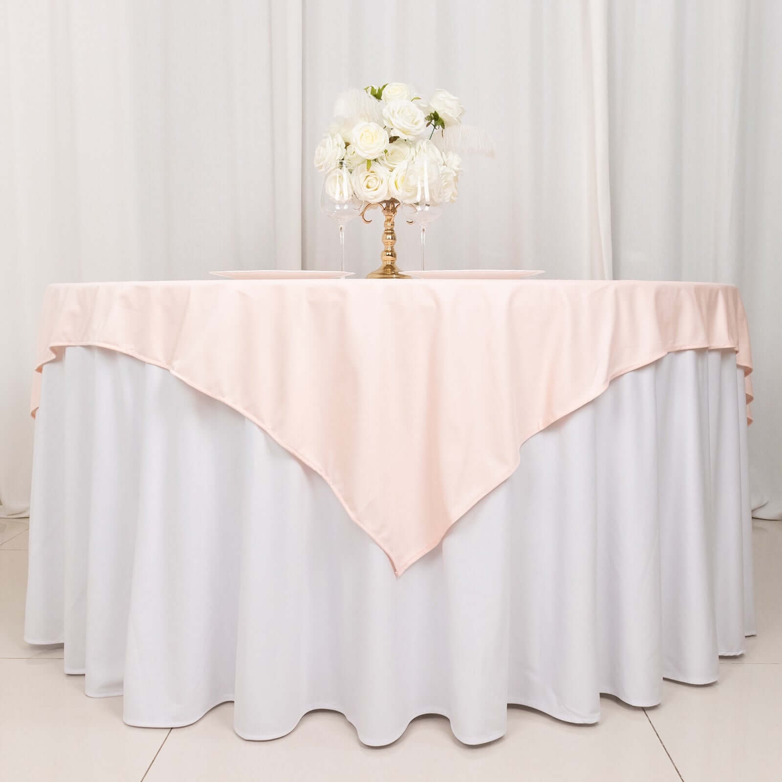 Blush Premium Scuba Square Table Overlay, Wrinkle Free Polyester Seamless Table Topper 70