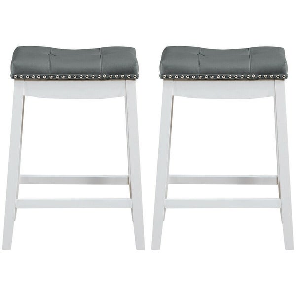 Set of 2 Nailhead Saddle Bar Stools - 19