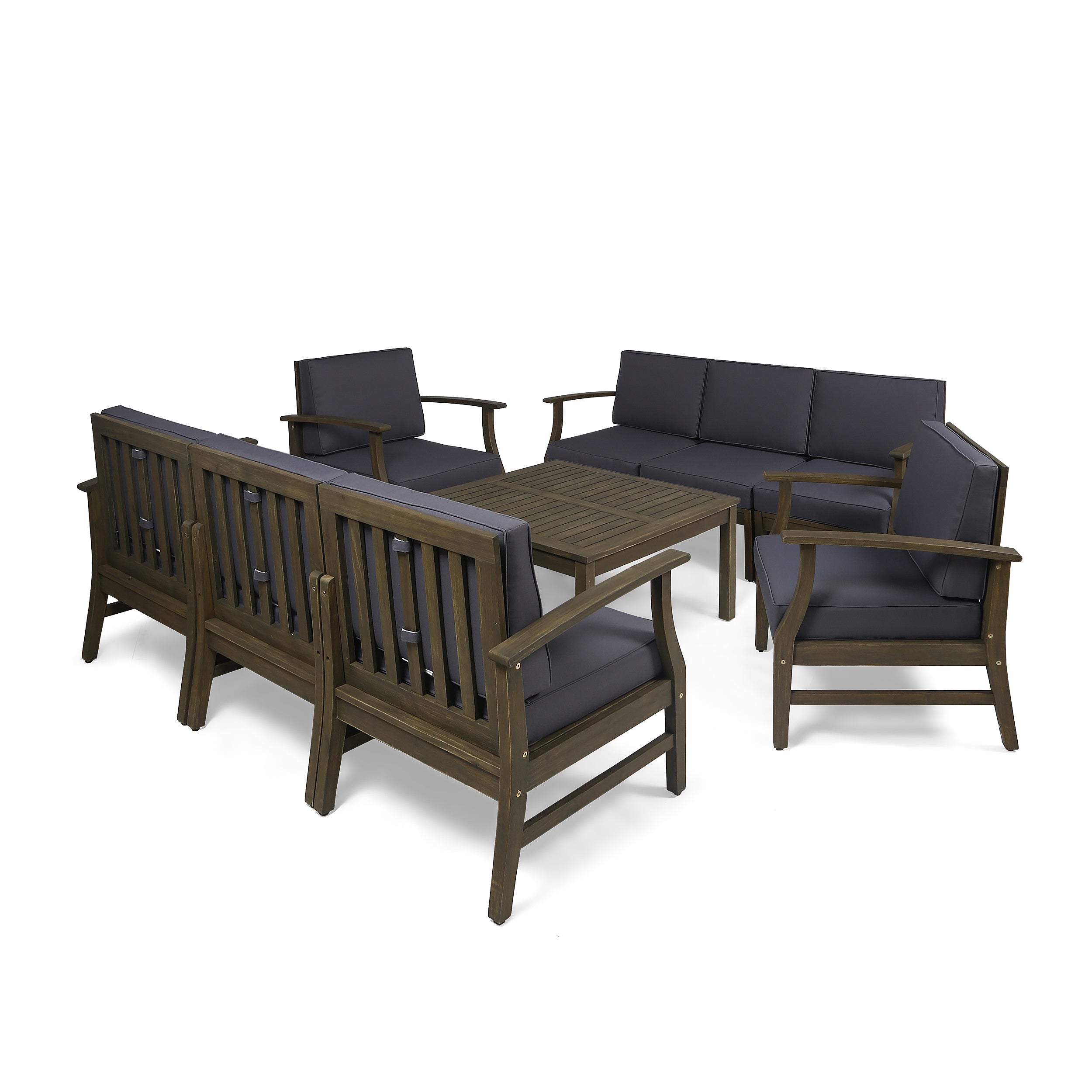 Lorelei Outdoor 9 Piece Acacia Wood Sofa Conversational Set