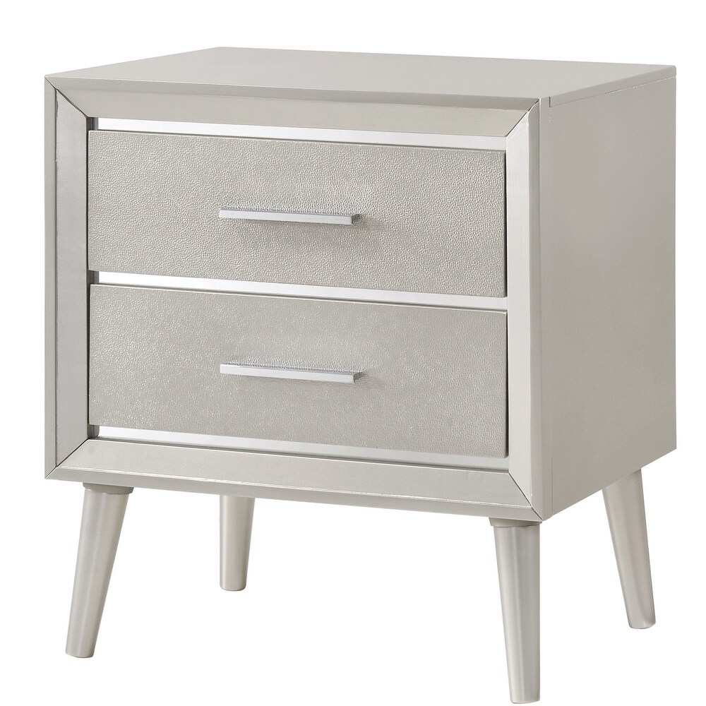 Contemporary Modern Design Metallic 2 Drawer Nightstand