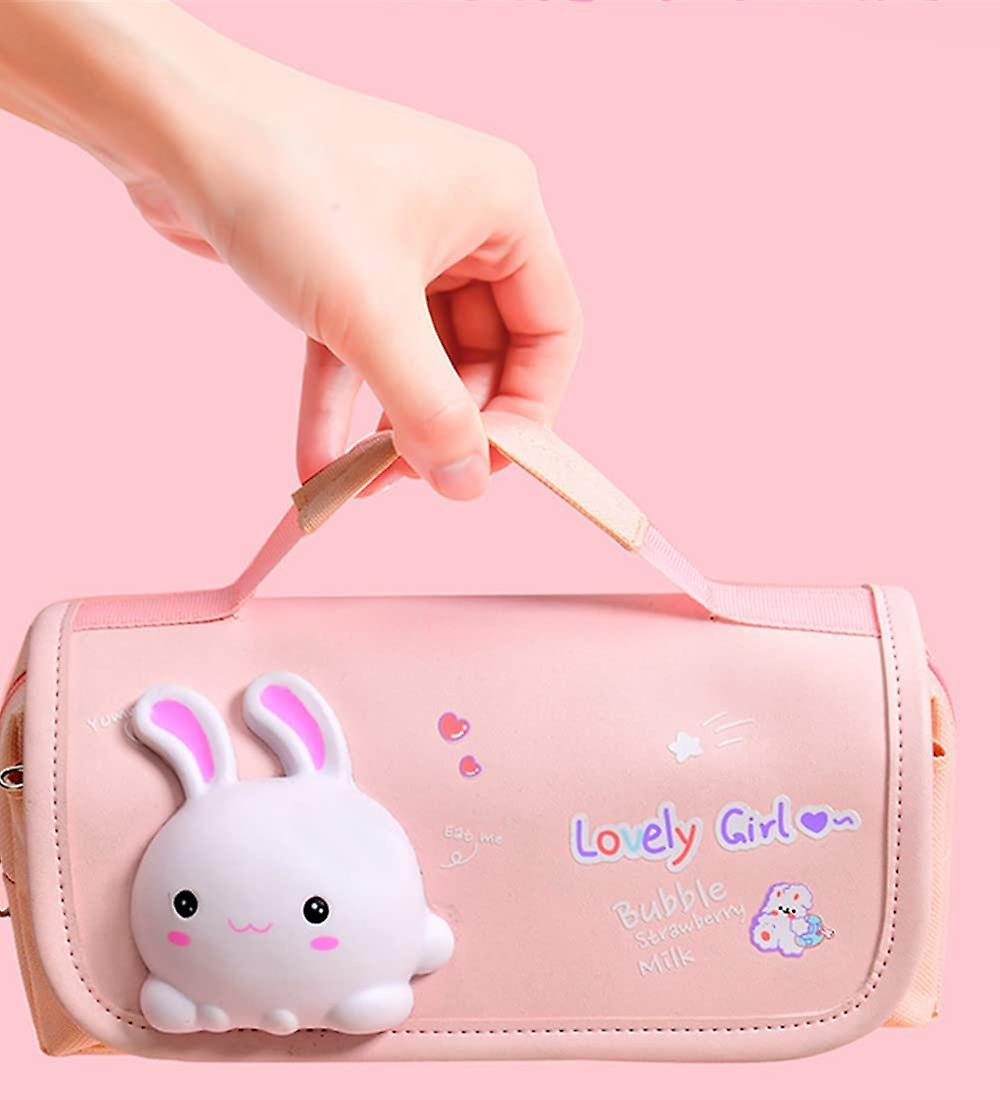 Cute Pencil Case Large Pencil Pouch With Handle， Kawaii Pencil Case With Squishy Cat For Kids， Portable Multifunction Pen Storage Bag With Compartment