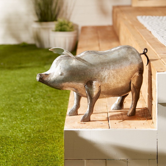 Accent Plus 4506341 Galvanized Pig Sculpture