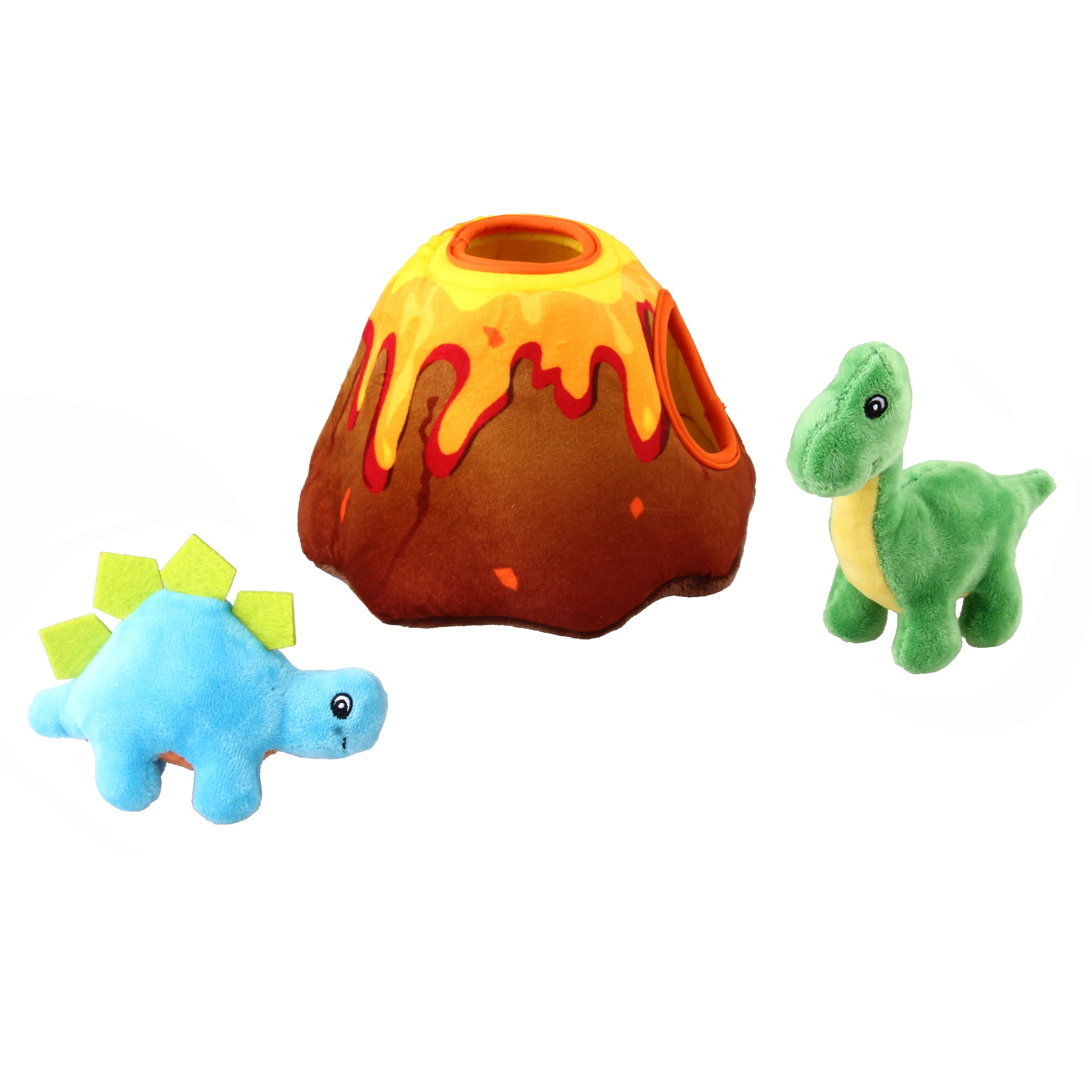 Vibrant Life Cozy Buddy Volcano Dino Hide Dog Toy， Small