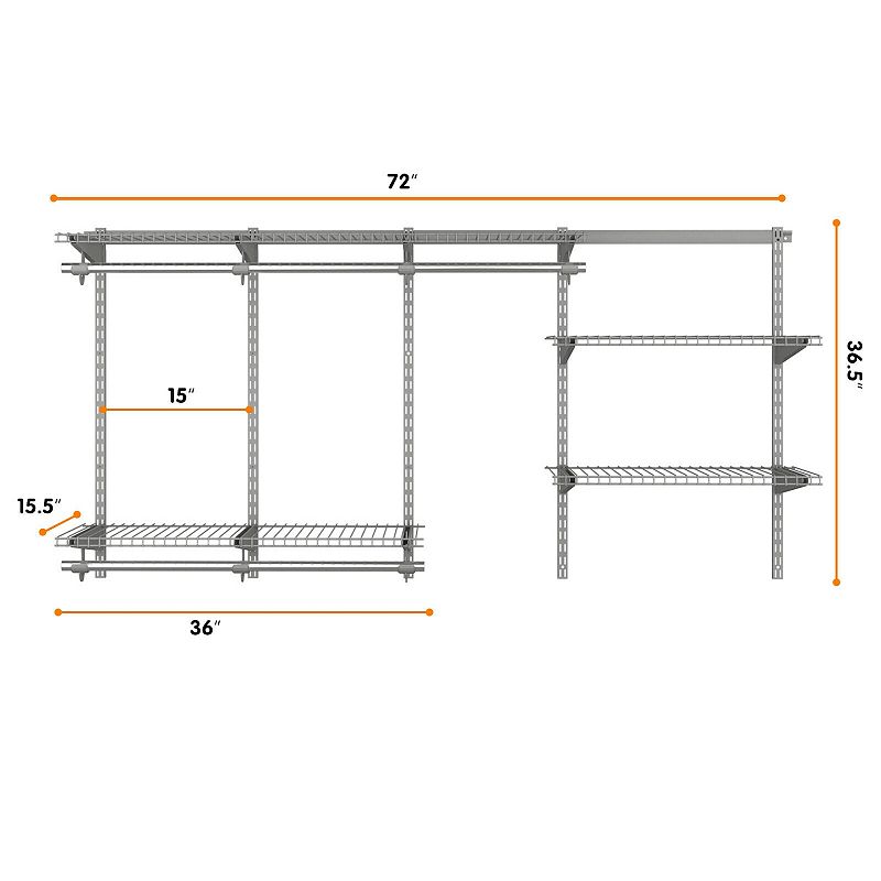 3 to 6 Feet Wall-Mounted Closet System Organizer Kit with Hang Rod-Gray