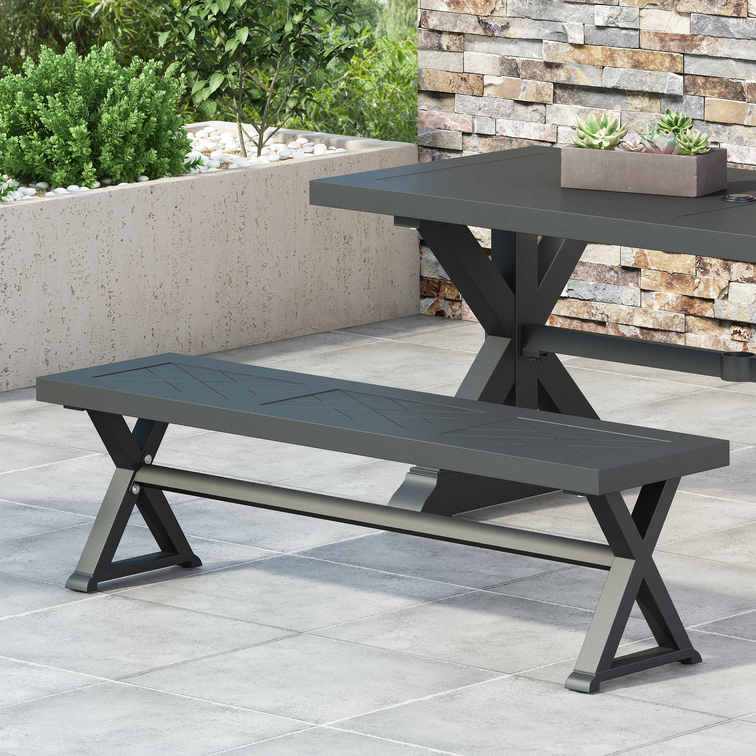 Harney Outdoor Aluminum Bench, Antique Black