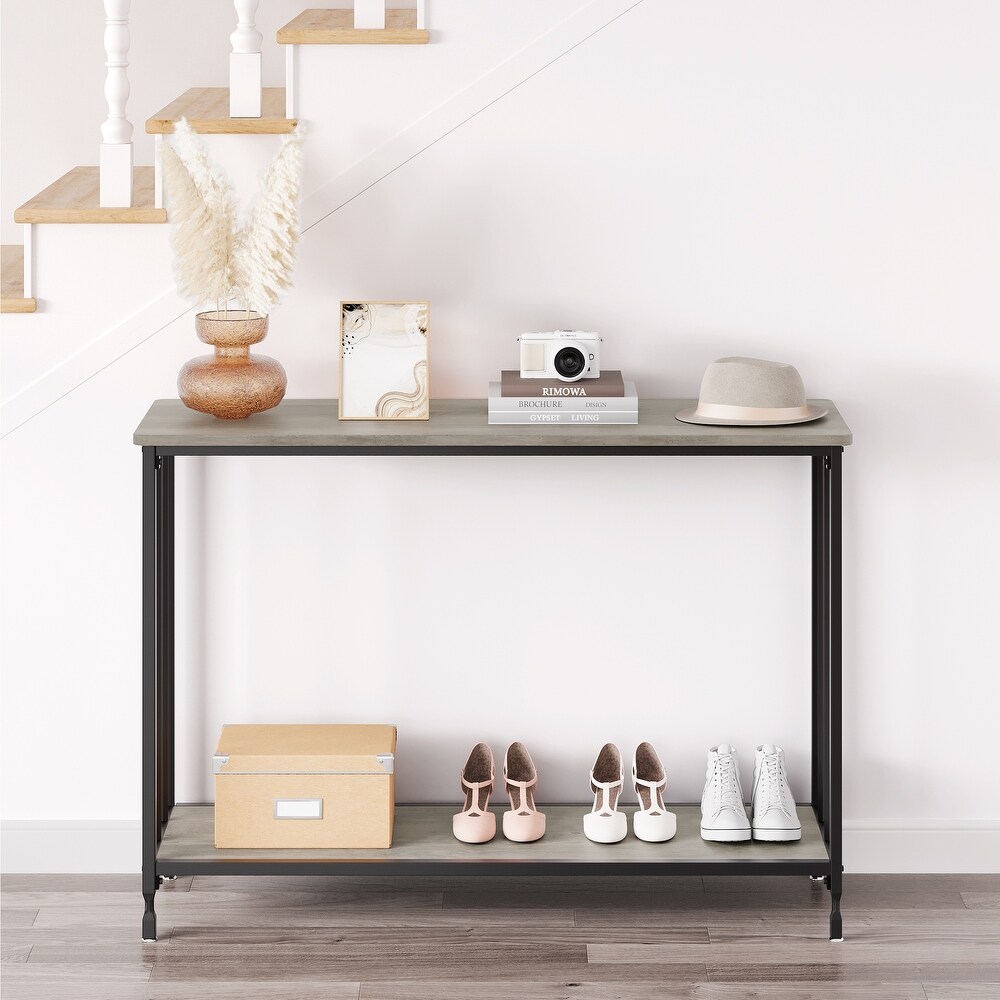 Console Table with Wood Shelf and Metal Frame