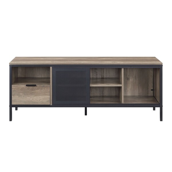 Industrial Nantan KD Oak TV Stand with Metal Frame and Multi Storage TV Cabinet Entertainment Center