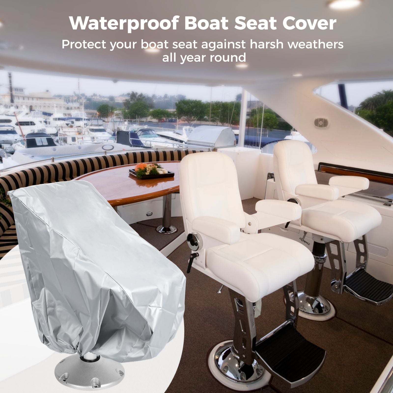 Boat Seat Cover， Waterproof Pedestal Pontoon Captain Boat Bench Chair Seat Cover， Oxford Fabric Helm Chair Protective Covers， 24''x22''x25''