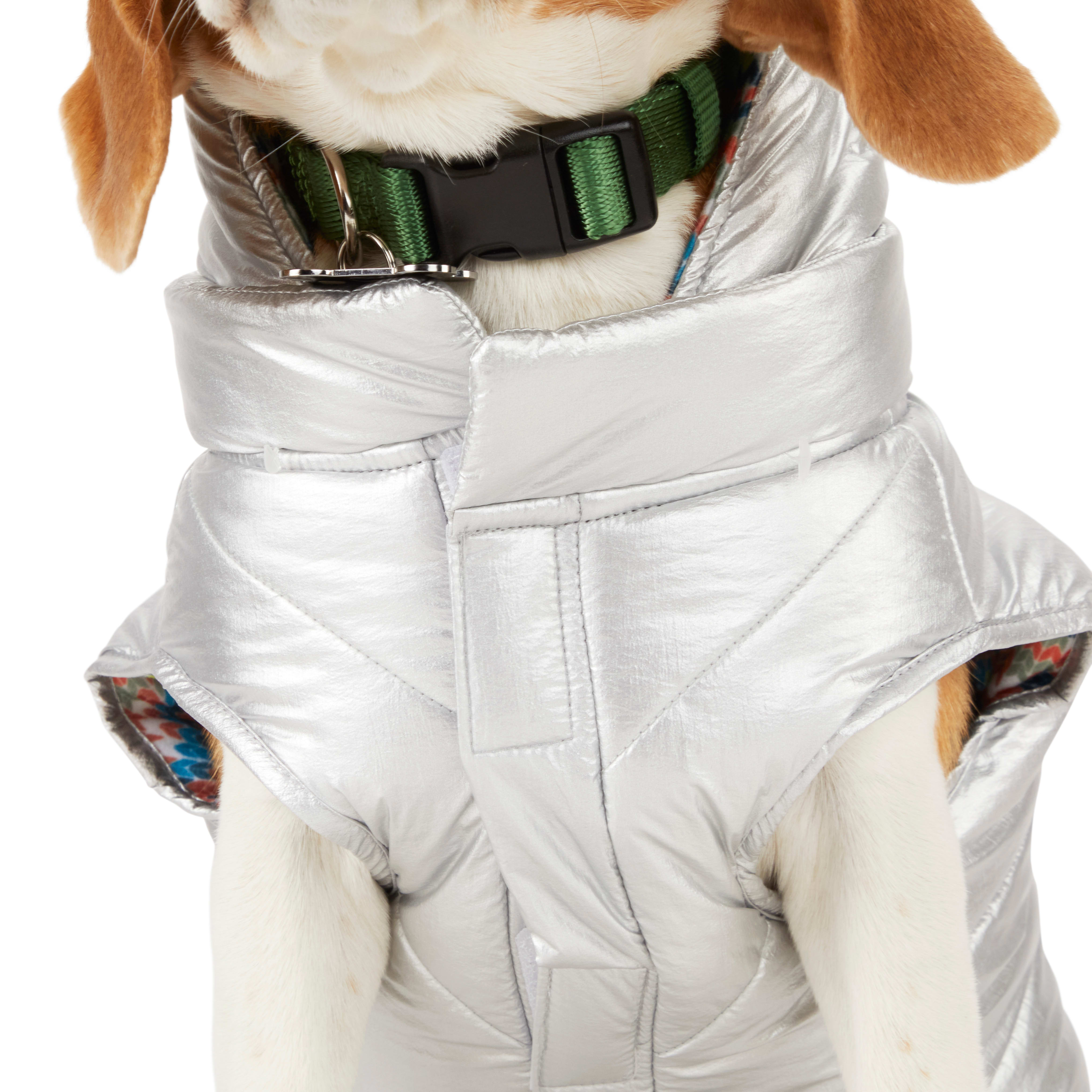 YOULY The Explorer Metallic Dog Puffer Jacket， XX-Small