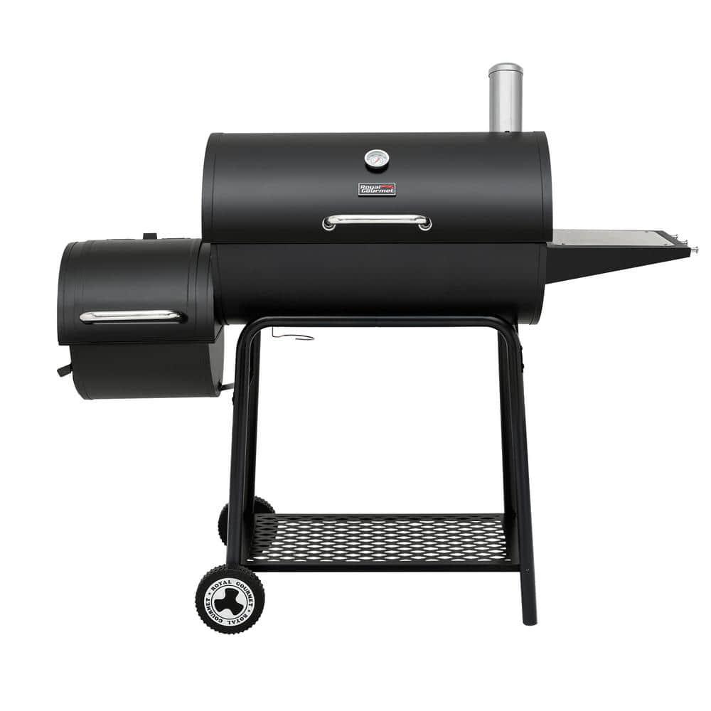 Royal Gourmet Barrel Charcoal Grill 30 in Black with Offset Smoker for Patio and Parties Outdoor Backyard