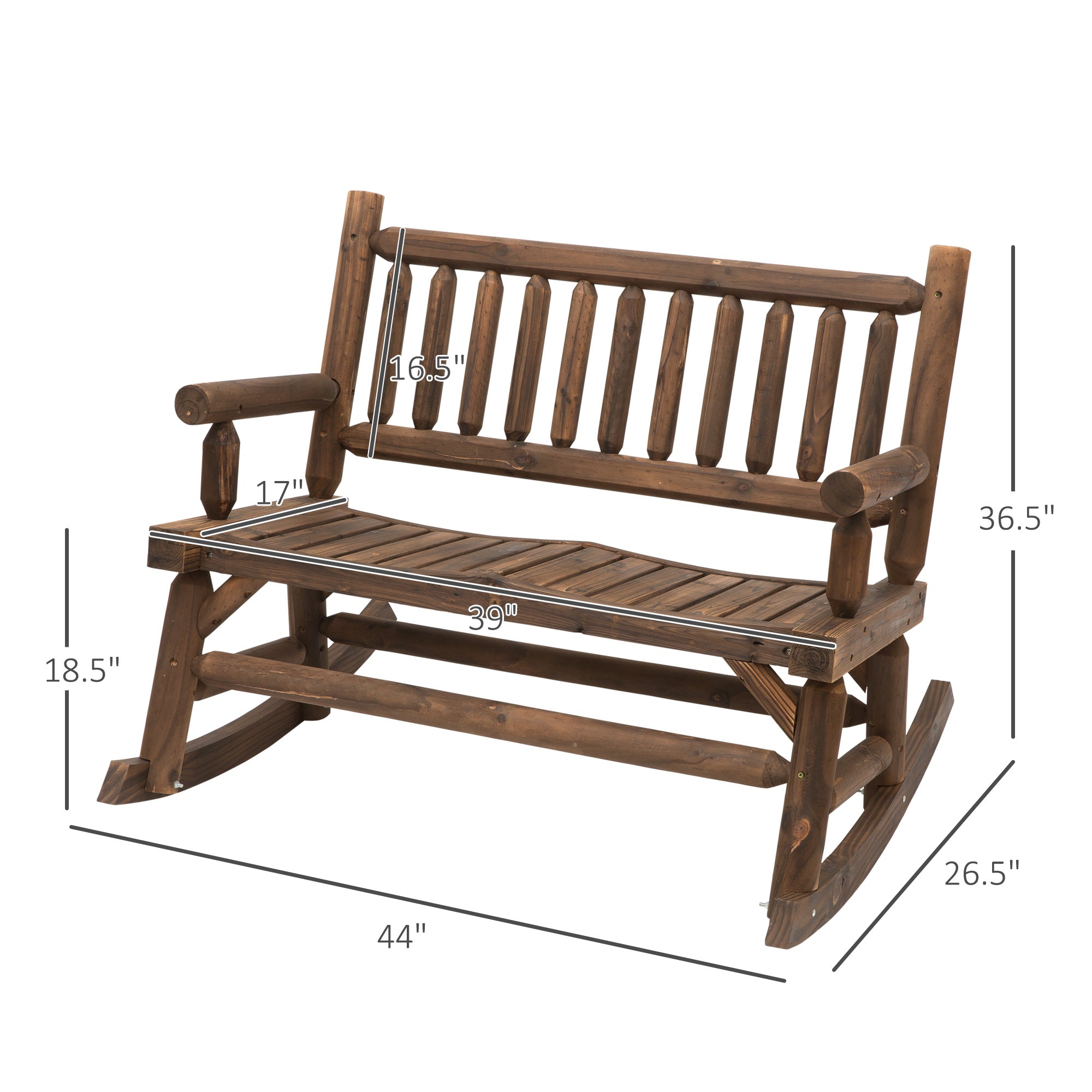 Outsunny 2-Person Wood Rocking Chair with Log Design, Heavy Duty Loveseat with Wide Curved Seats for Patio, Backyard, Garden, Walnut