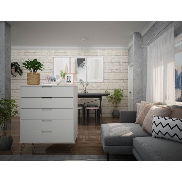 Rockefeller 5-Drawer Tall Dresser in Off White