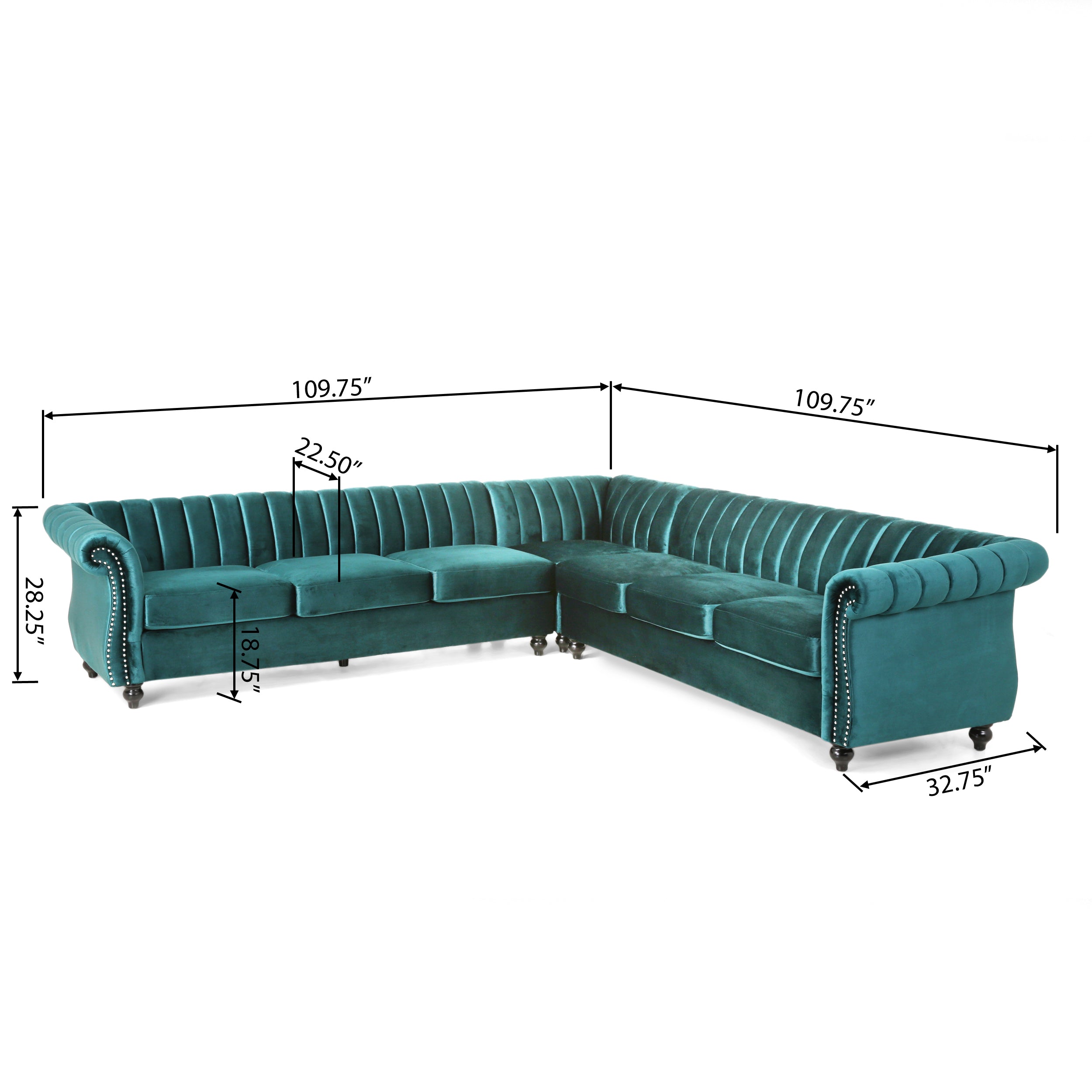 Jenera Modern Glam Velvet Channel Stitch Sectional Sofa Set