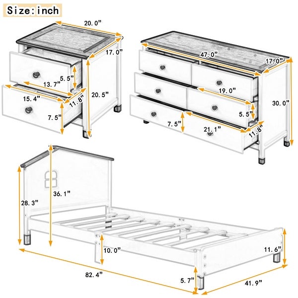 3-Pieces Bedroom Sets w/ Platform Bed， Nightstand and Storage dresser - - 37522171