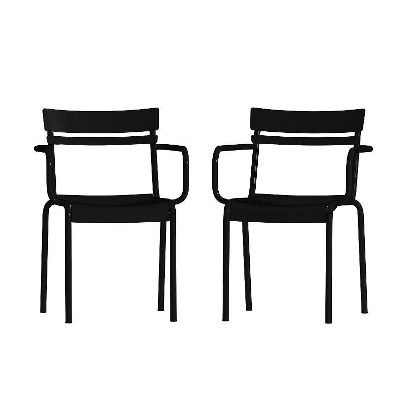 Emma and Oliver Rennes Powder Coated Steel Stacking Dining Chair with Arms and 2 Slat Back for Indoor-Outdoor Use