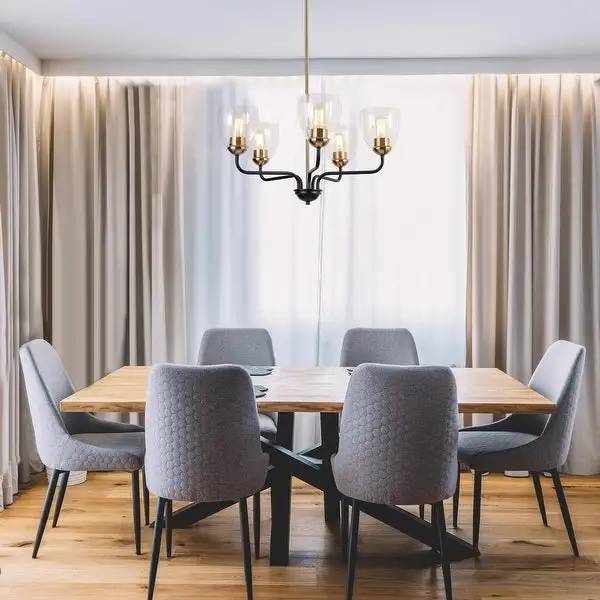 Mid-Century Modern 5-Light Black Gold Glass Chandelier Pendant Lights for Dining Room - 24.5