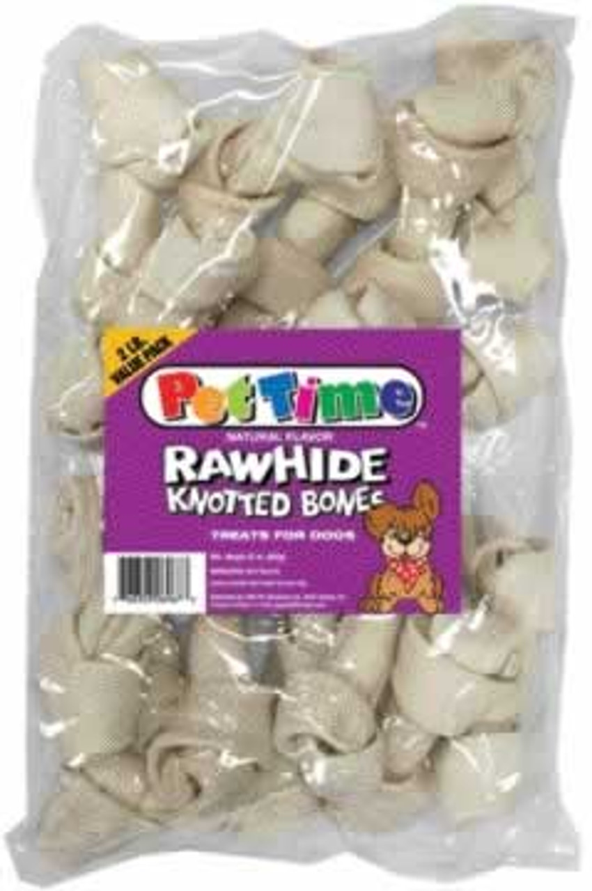 Natural Rawhide Knotted Bones Dog Treats， 2 Pound