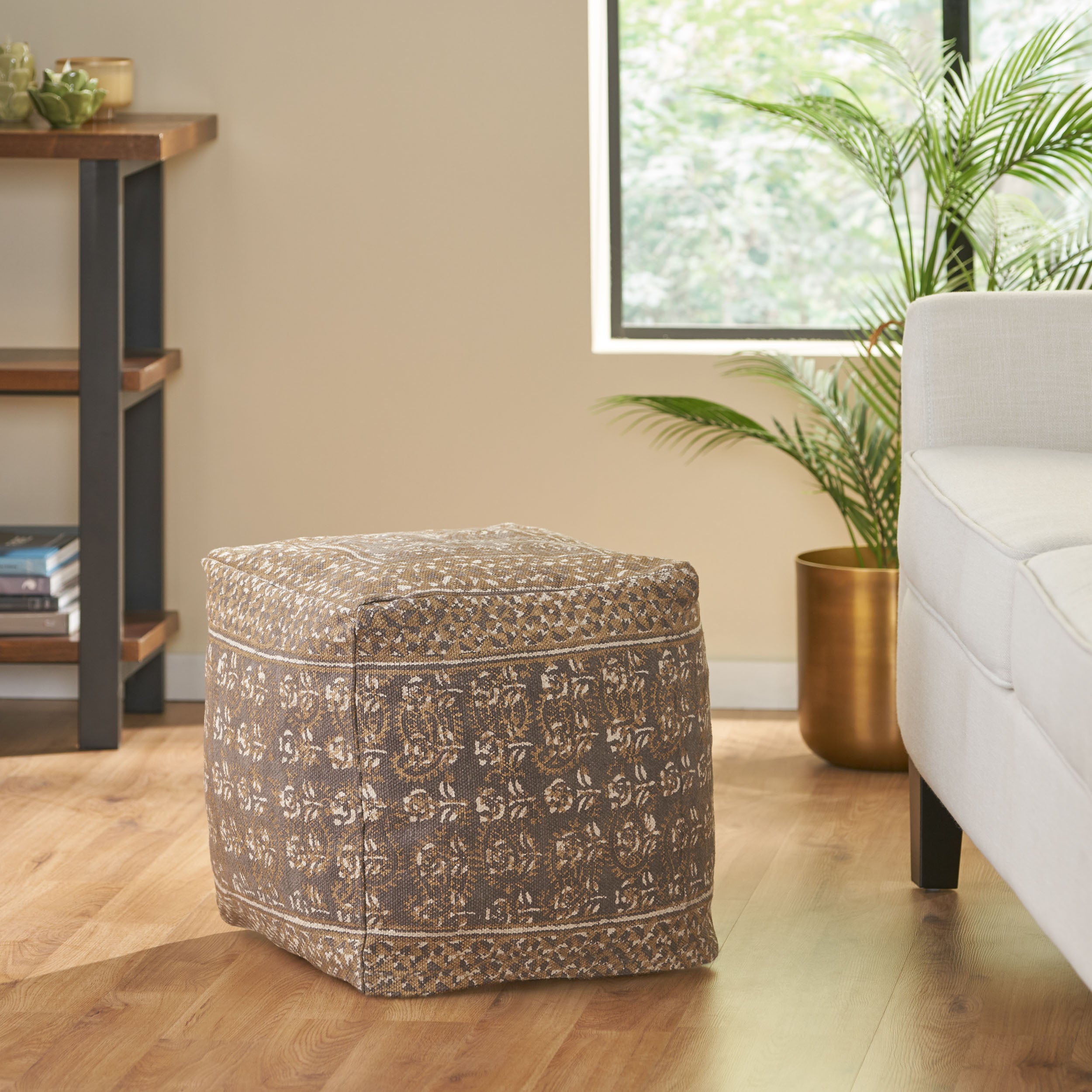 Hinton Handcrafted Boho Fabric Cube Pouf