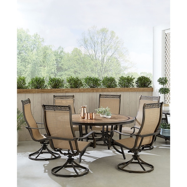 Hanover Monaco 7Piece Outdoor Dining Set with 6 Sling Swivel Rockers and a 60in. TileTop Table