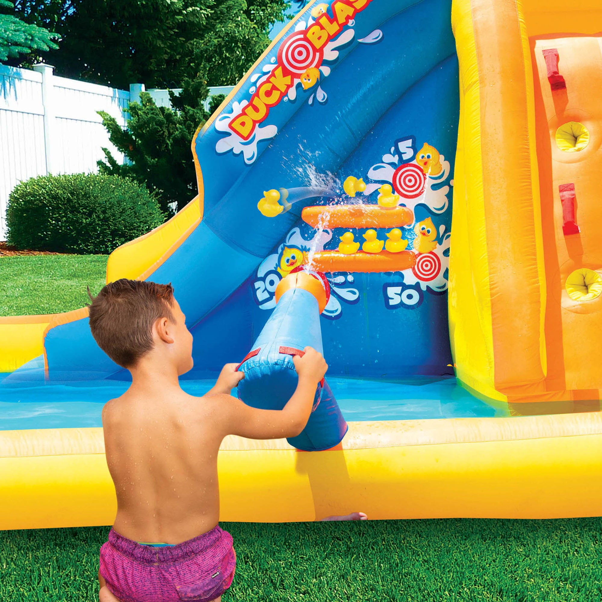 Banzai Inflatable Duck Blast Water Park - Water Blast Cannon & Inflatable Duck Rider