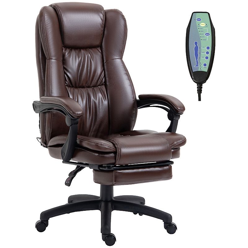 Vinsetto High Back Massage Office Chair Ergonomic Executive Chair PU Leather Swivel Chair with 6 Point Vibration Massage Reclining Back Adjustable Height and Retractable Footrest Black