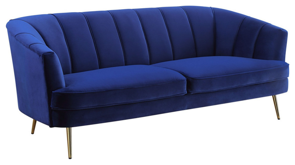 Sofa With Vertical Channel Tufting And Sloped Arms  Navy Blue   Contemporary   Sofas   by VirVentures  Houzz