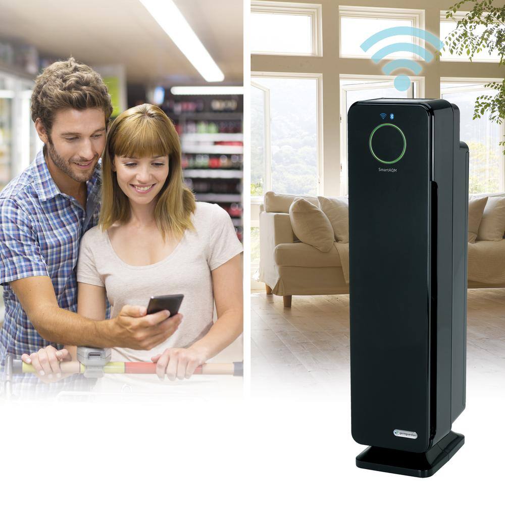 GermGuardian 28 in. Smart Elite 4-in-1 Air Purifier with True HEPA filter and Wifi for Medium Rooms up to 181 Sq. Ft. Black CDAP5500BCA