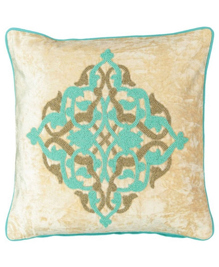 Mod Lifestyles Aqua Collection Beads Medallion Velvet Pillow， 18