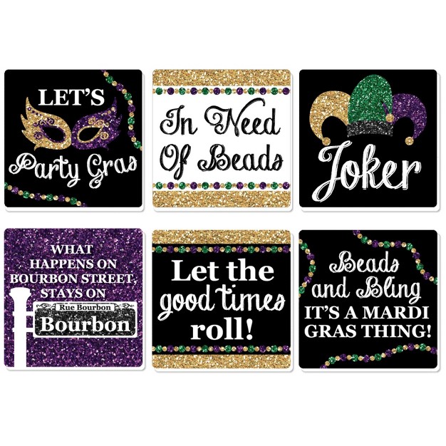 Big Dot Of Happiness Mardi Gras Funny Masquerade Party Decorations Drink Coasters Set Of 6