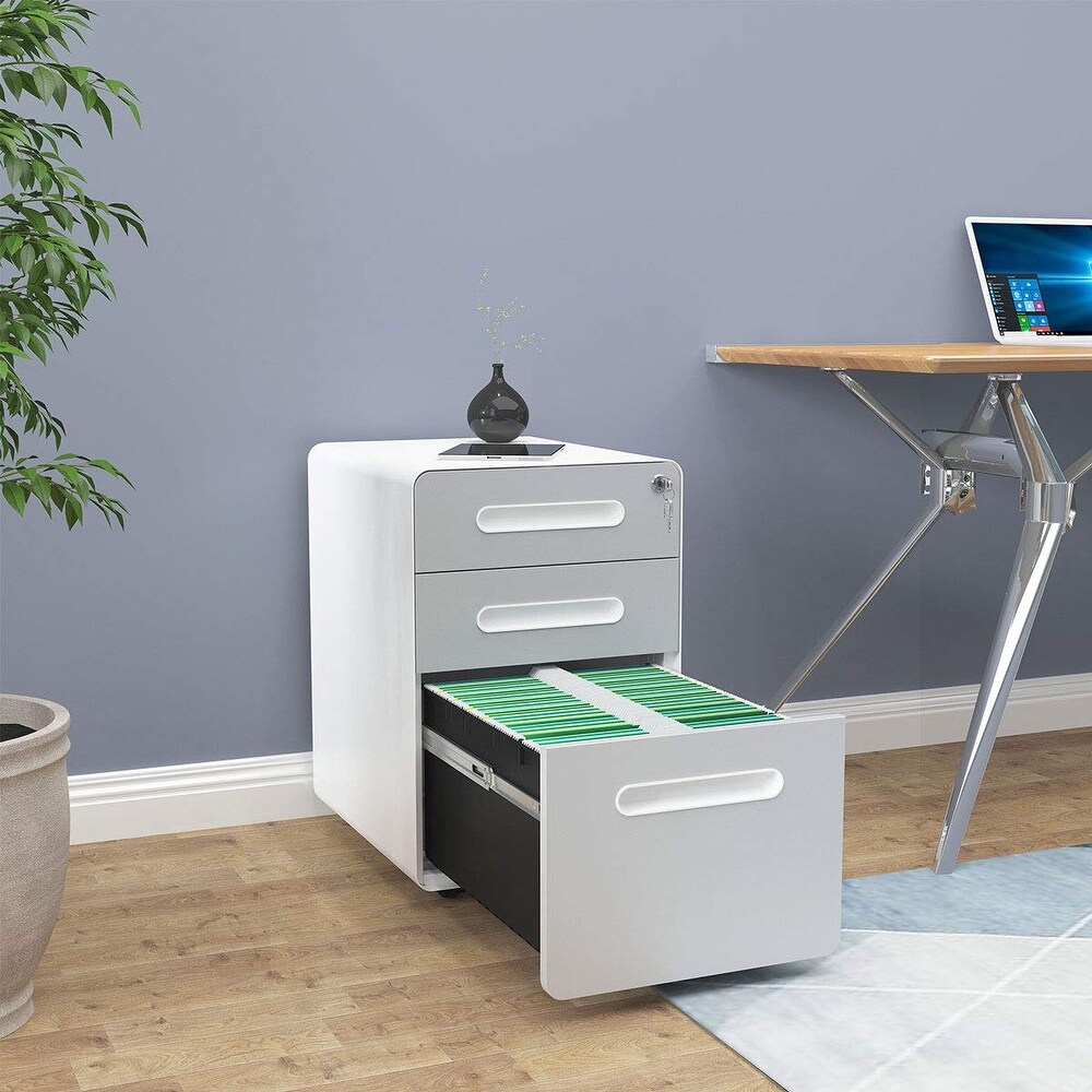 3 Drawer Rolling File Cabinet  Metal Mobile File Cabinet with Lock  Filing Cabinet Under Desk fits Legal/Letter/A4 Size