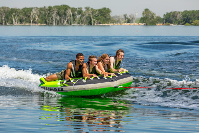 Airhead G-Force 4-Person Seating Capacity Towable Boat Tube Float， Heavy-Duty Nylon， Green