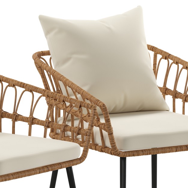 Emma And Oliver Indoor outdoor Bohemian Natural Rattan Rope Patio Chairs With Open Weave Design And Removable Plush Cushions