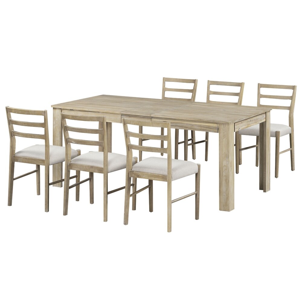 7 Piece Wooden Dining Table Set Extendable Table with 12\