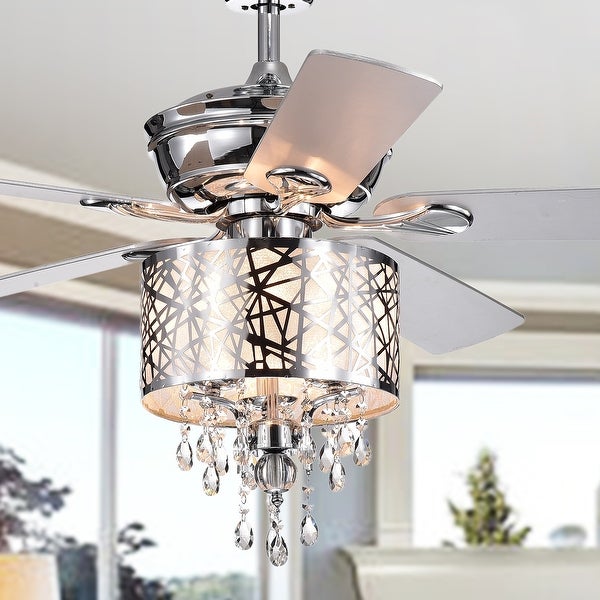 Garvey 5-blade 52-inch Chrome Ceiling Fan with 3-Light Crystal Chandelier (Remote Controlled) Shopping - The Best Deals on Ceiling Fans | 27857476