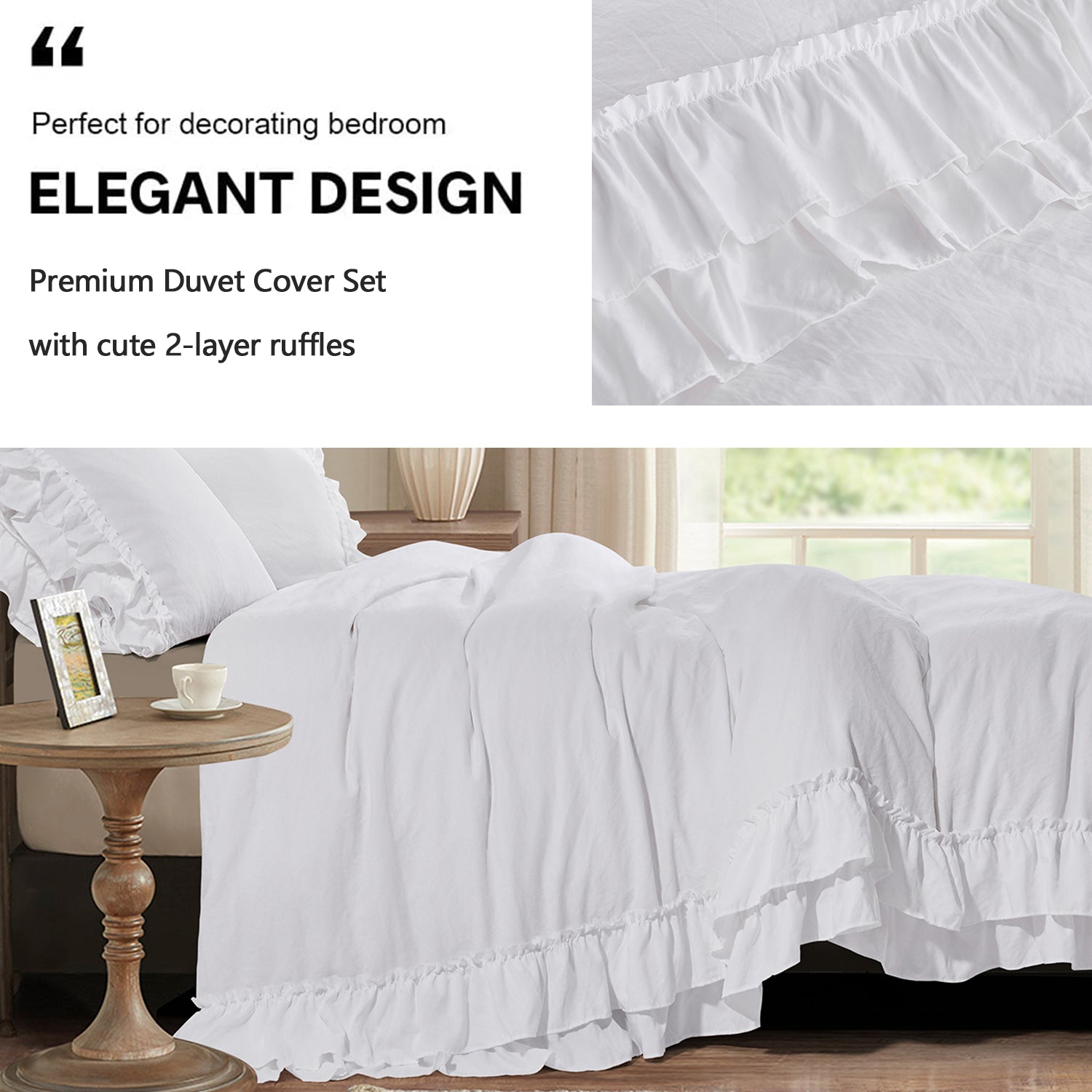 3 Piece Pre-Washed Microfiber Handmade Ruffle Fringe Duvet Cover Set-Hans